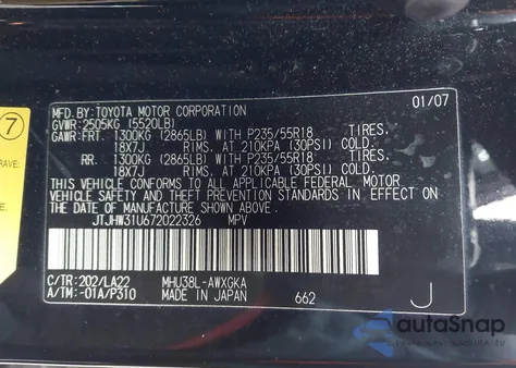 2007 Lexus Rx 400H z USA, uszkodzony, nr VIN JTJHW31U672022326